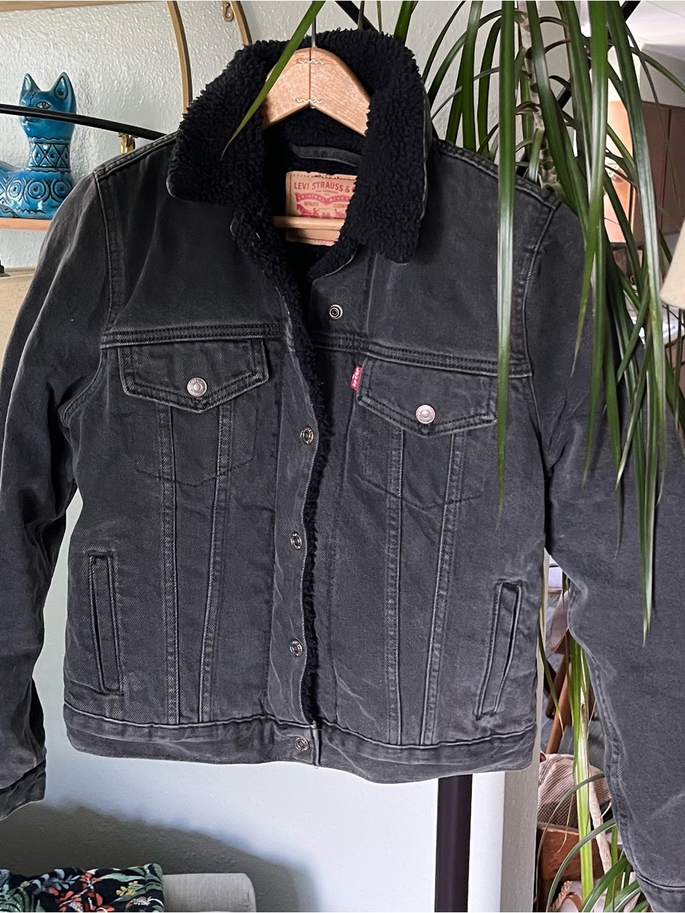 Levi's Black Sherpa Collar Denim Trucker Jacket